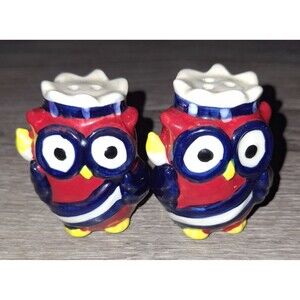 Patriotic Owl Salt & Pepper Shakers Top Hat 4th Of July Dining Big Eyes Picnic